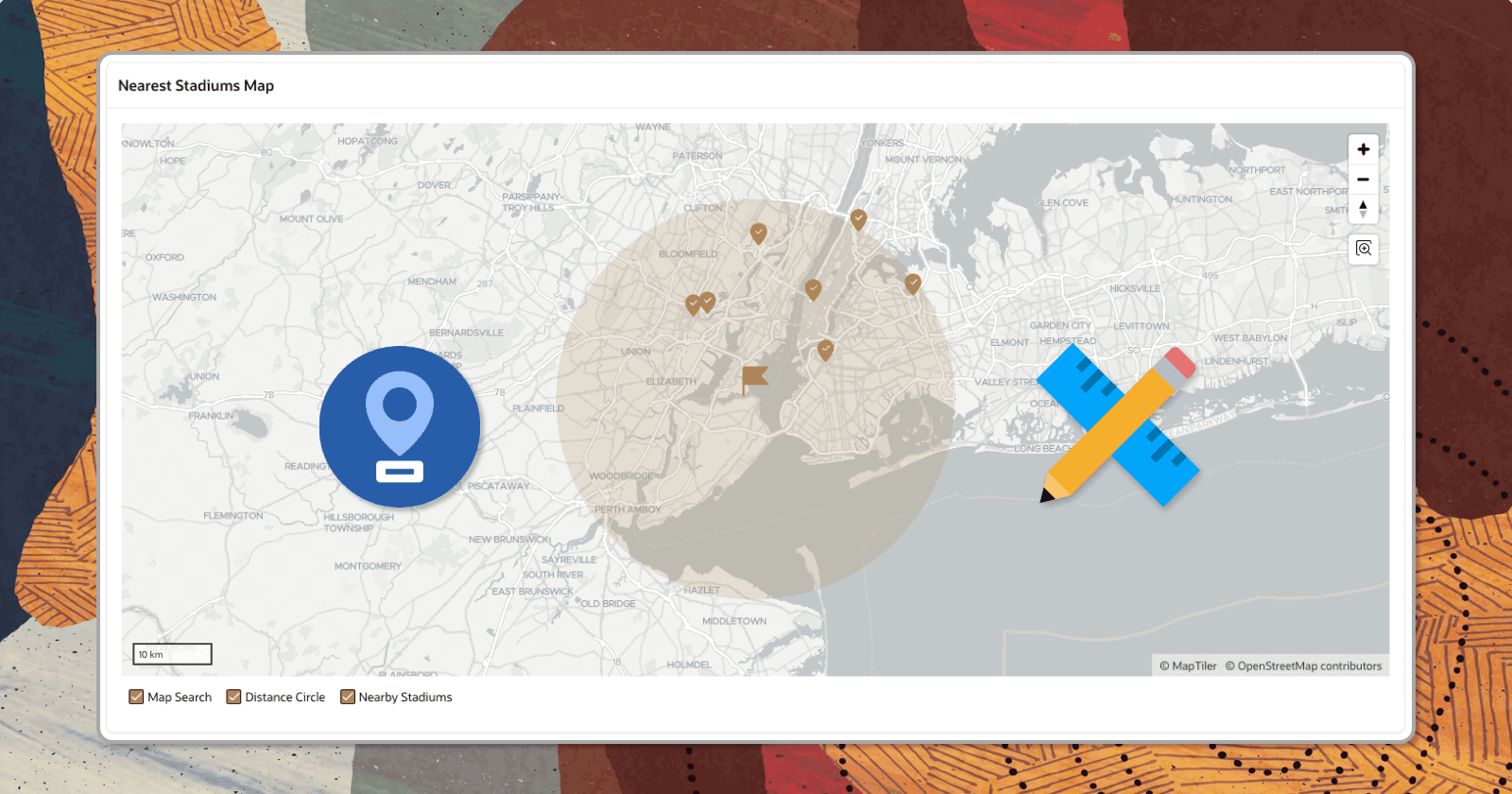 How to find nearest stadiums using Oracle APEX maps and geolocation